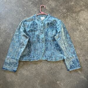 Vintage Y2K Bellissima Blazer Jacket Womens L Blue Floral Rayon Embroidered Coat
